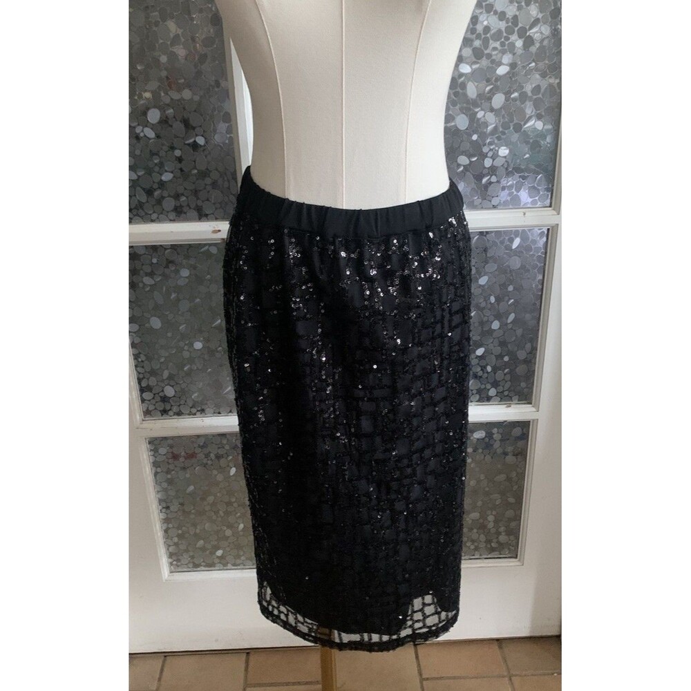 NWT Bob Mackie Black Sequin Skirt Sz M Holiday Cocktail Wedding